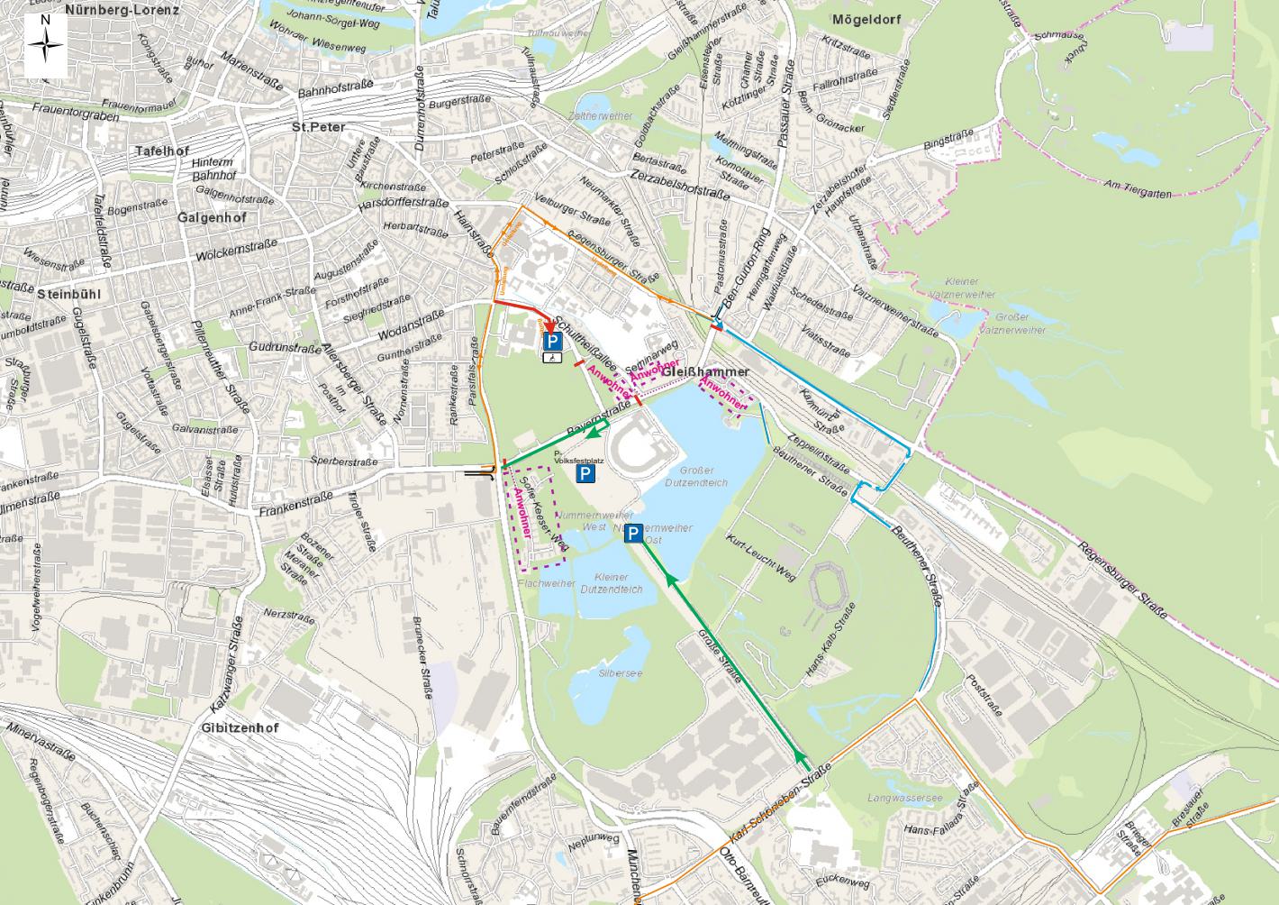 Plan über die Verkehrsführung am Luitpoldhain